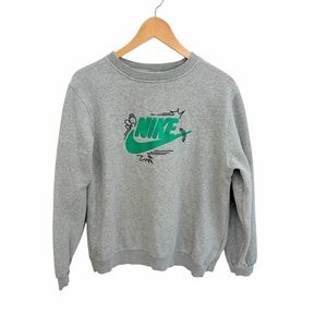 Nike Grey & Green Bubble Letter Spellout Crew Neck Kids XL